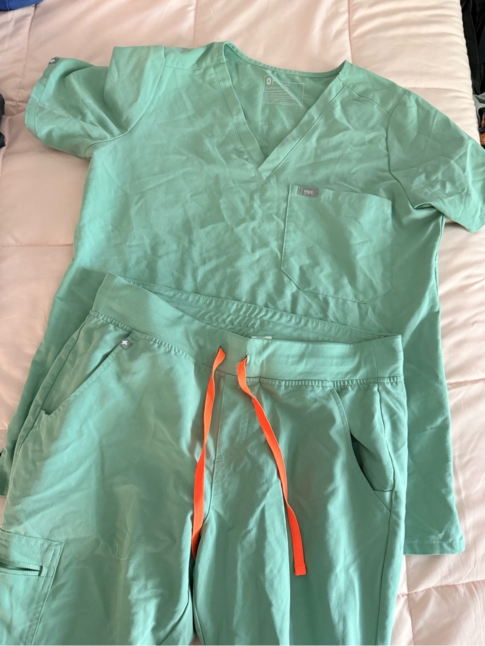 FIGS Men's Mint Green Athletic Shorts with Orange Drawstring
